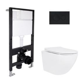Готовое решение Qtap для ванной комнаты: подвесной унитаз Jay Rimless 485x360x320 + комплект инсталляции Standard (круглая клавиша