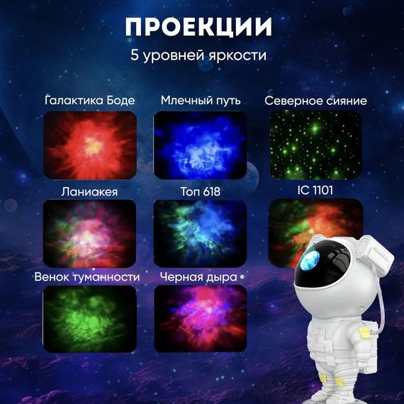 Ночник-проектор космонавт, Галактичний нічник, Дитячий нічник AU-868 проектор космонавт | Зображення 1