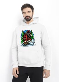 Худі чоловіче біле з принтом "Санта на скейті", 2XL