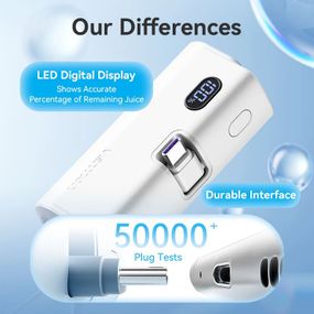УМБ Vention 4800mAh 22,5W PD, USB-C In/Out, LED display, with built-in USB-C cable White