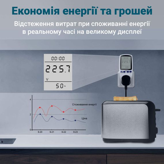 Розетка со счетчиком электроэнергии, энергометр, ваттметр бытовой Gerui BE009 | Зображення 6