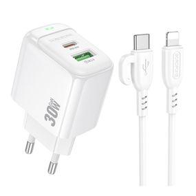 Мережевий зарядний пристрій Borofone BAS45A 1 USB-C/1USB PD/QC 30W+Type-C to Lightning