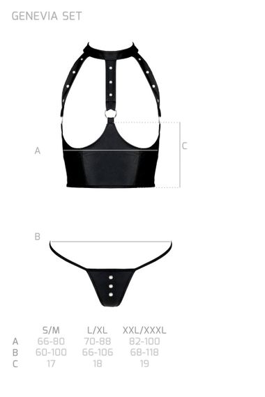 Комплект білизни з відкритими грудьми Passion GENEVIA SET WITH OPEN BRA S/M black, корсет, стрінги | Зображення 6