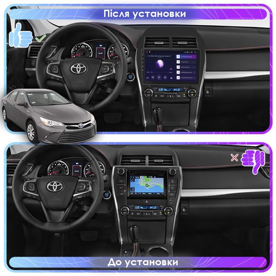 Штатная магнитола Lesko для Toyota Camry (USA) VII (V55) 2011-2015 экран 10" 2/32Gb Wi-Fi GPS Base Камри | Зображення 2