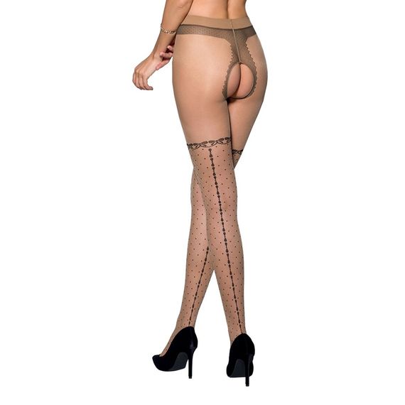 Тілесні колготки з відкритим доступом, імітація панчіх TIOPEN 014 beige (20 den) — Passion, 3/4 | Зображення 1
