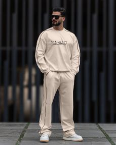 Мужской спортивный костюм свитшот и прямые штаны демисезонный цвет бежевый размер 46/48 PP045