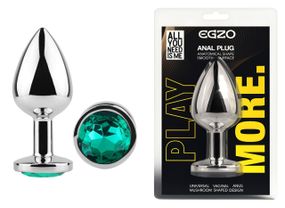 Анальна пробка з кристалом EGZO - Silver Round Plug Marine size M Sex Aura