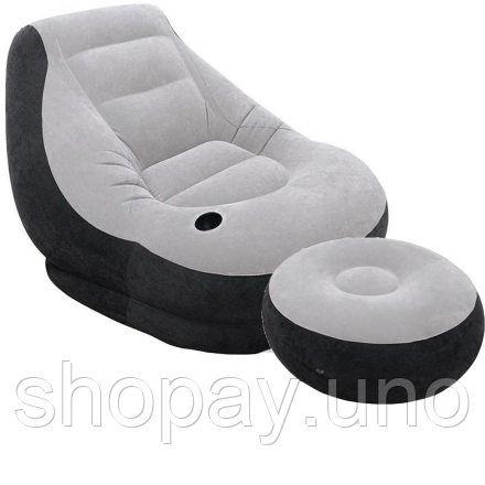 Надувной диван – кровать AIR SOFA | Надувное велюровое садовое кресло с пуфиком для отдыха | Зображення 3