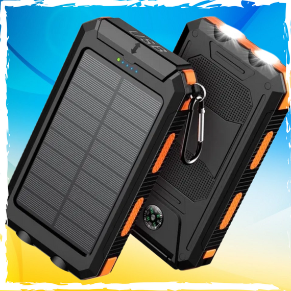 Павербанк Solar 20000 мАг з ліхтариком та сонячними панелями. Powerbank протиударний та водонепроникний
