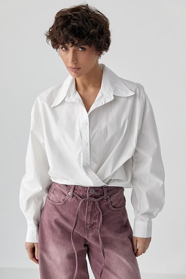 Широка класична сорочка на ґудзиках - молочний цвет, ONE SIZE (є розміри) | Зображення 4