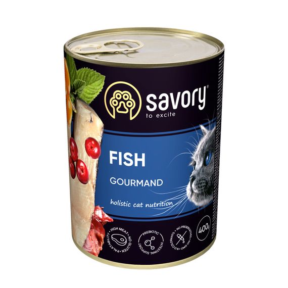 Корм Savory Cat Adult Fish вологий із рибою для дорослих вибагливих котів 400 гр