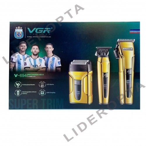 Комплект VGR 3 в 1 GOLD аккумуляторная машинка для стрижки, триммер і електробритва шейвер (45692-V-694 GOLD_1802)