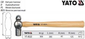 Рихтувальний Молоток YATO : m=900 м, l=380 мм [6/12] YT-4522