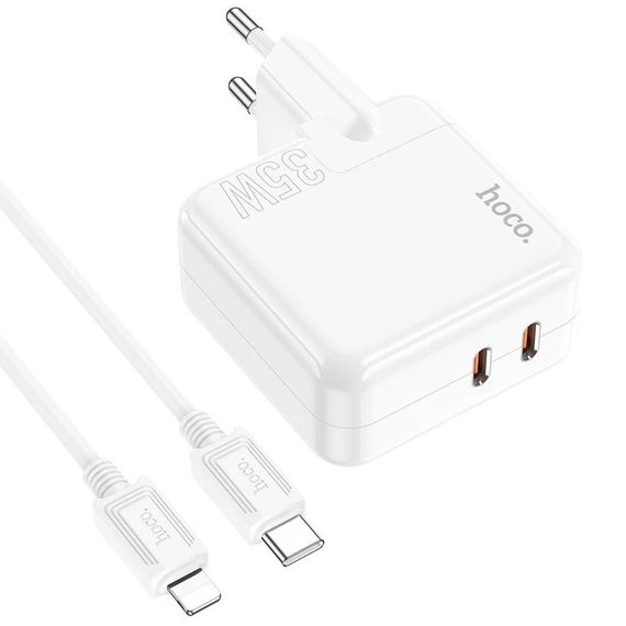 СЗУ Hoco C110A PD 35W+QC3.0 (2 Type-C) + Type-C to Lightning | Зображення 4
