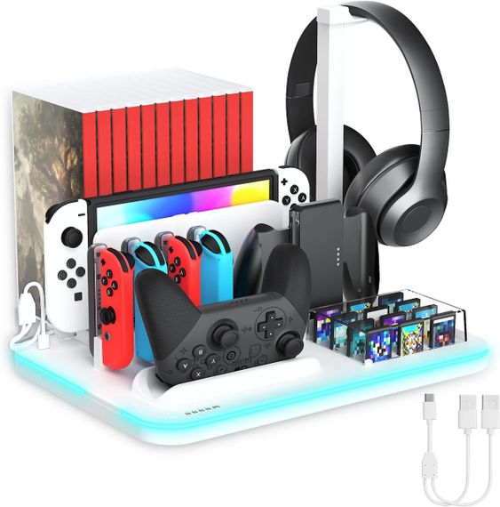 Зарядная станция контроллера Hosanwell Switch с RGB-светом, игровая станция-организатор для Nintendo Switch | Зображення 5