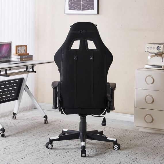 Крісло геймерське з тканини Bonro Бонро B-142 чорно-біле + 2 подушки (42401118) | Зображення 4