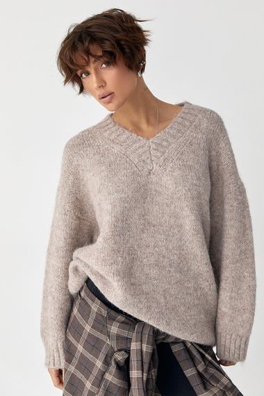 В'язаний пуловер у вільному фасоні - кавовий цвет, ONE SIZE (є розміри) | Зображення 4