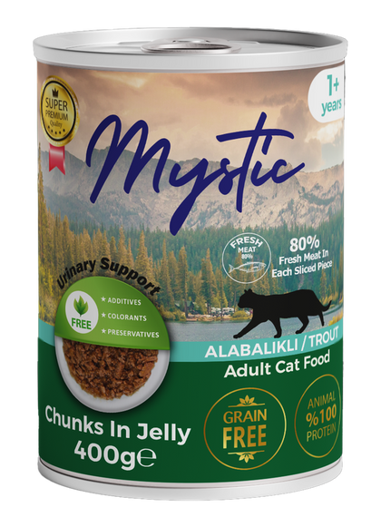 Вологий корм Mystic для КОТІВ шматочки ФОРЕЛІ в желе 400г конс.