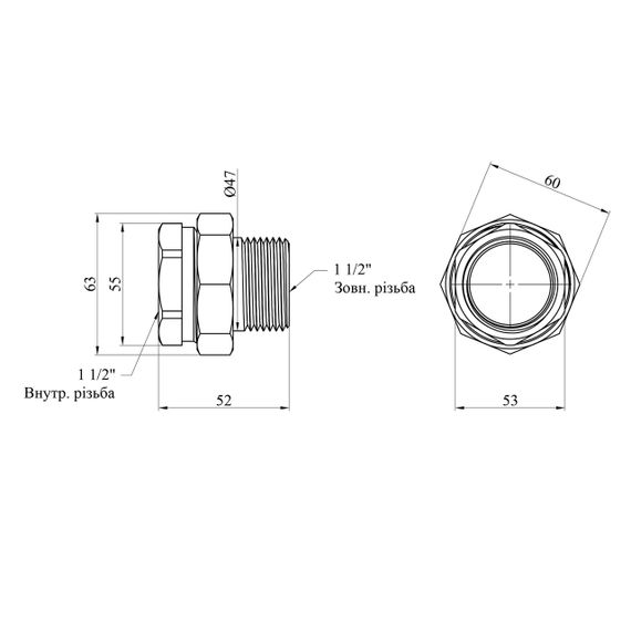 Згін-американка пряма STA 1 1/2" ВЗ нікельована | Зображення 1