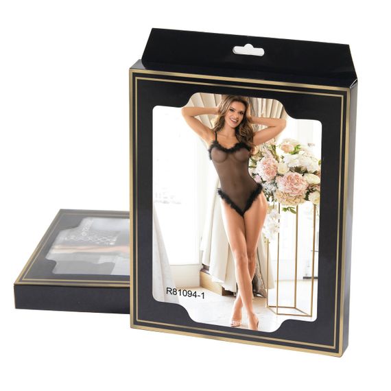 Сексуальне чорне боді Star Night зі штучним лебединим пухом, XL sexstyle | Зображення 5