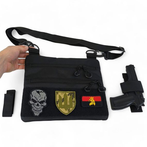 Черная сумка тактическая нагрудная, Сумка через плечо военная, Мужская сумка-слинг тактическая | Зображення 6