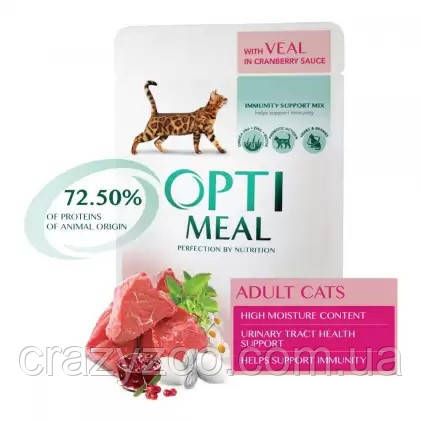 Консерва для дорослих котів OptiMeal Adult Cat телятина в журавлинному соусі 85 г B2711002 | Зображення 1