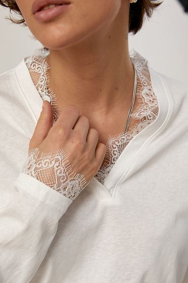 Вільний лонгслів з мереживом - молочний цвет, ONE SIZE (є розміри) | Зображення 3