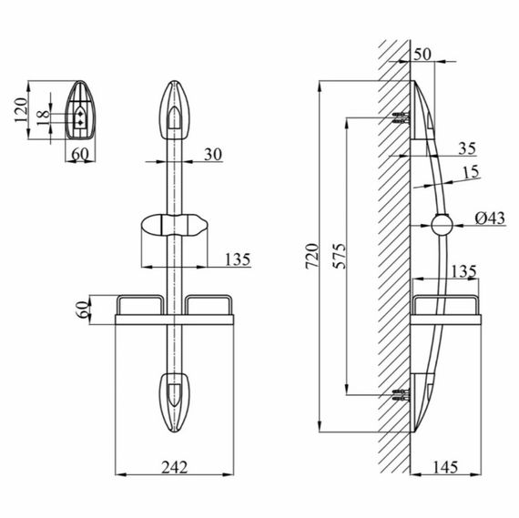 Штанга для душу Kroner KRM - C750 з полицею (CV022941) | Зображення 1
