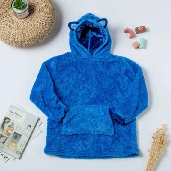 Детский плед-толстовка Huggle Hoodie «Морской бриз» (синий) — тёплый флисовый плед с рукавами и капюшоном | Зображення 1