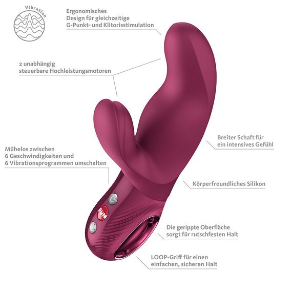 Вібратор-кролик Fun Factory MISS BI Wine Red, 2 незалежні мотори, діаметр 4,2 см | Зображення 7