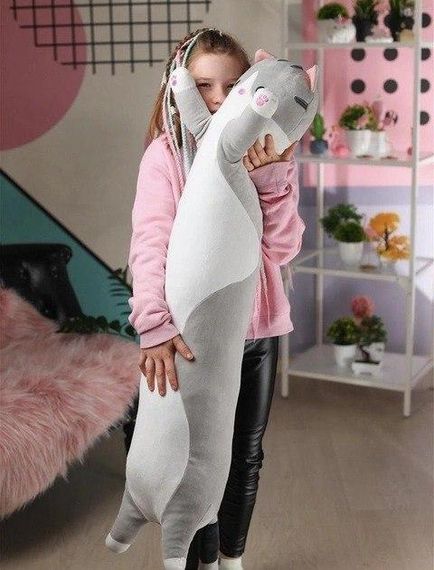 Великий м'який кіт батон для обіймів 130 см, Подушка-іграшка Кіт Батон сірий  знижка | Зображення 3