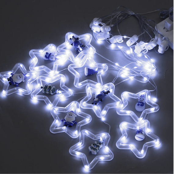 Гірлянда штора 'Фігурки в зірці' 3 м USB (Олка, Сніговик, Дід Мороз, Олень, Шапка) Тепле біле світло знижка | Зображення 5