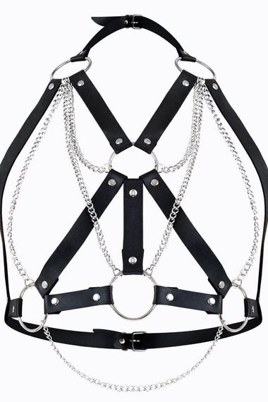 Портупея с цепочками Art of Sex Aiden Leather harness Черная XS/S/M