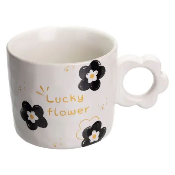Чашка для чаю та кави порцелянова Lucky Flower 250 мл гарна оригінальна на подарунок Біла FM-14D