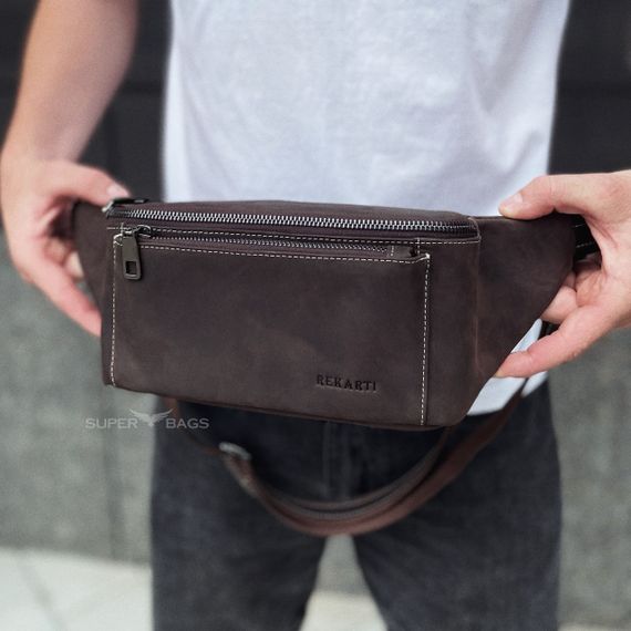 Коричневая сумка-бананка из кожи крези хорс CH-7371 | Зображення 1