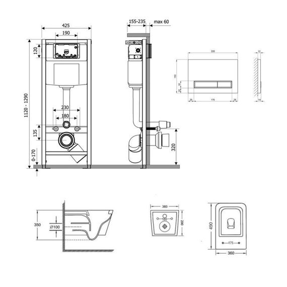 Готове рішення Qtap для ванної кімнати: підвісний унітаз Crow Ultra Quiet 490x360x290 + комплект інсталяції Nest 4 в 1 (лінійна | Зображення 1