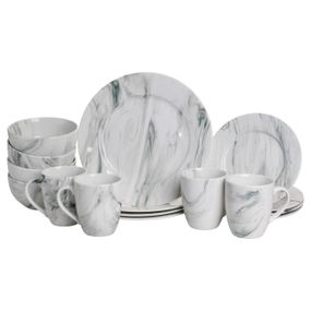Столовый набор посуды тарелок и чашек 16 предметов на 4 персоны Marmor фарфоровый, обеденный столовый сервиз тарелок MD-16-2G