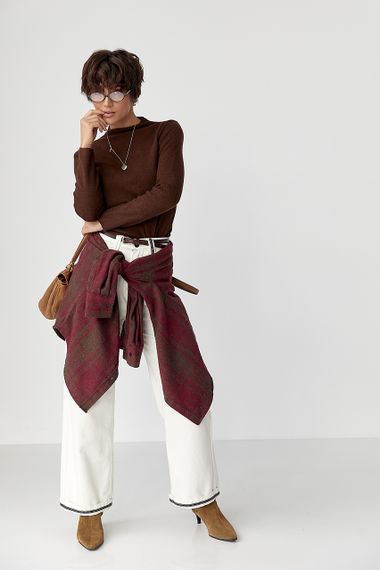 Однотонний жіночий гольф з горловиною-стійкою - коричневий цвет, ONE SIZE (є розміри) | Зображення 2