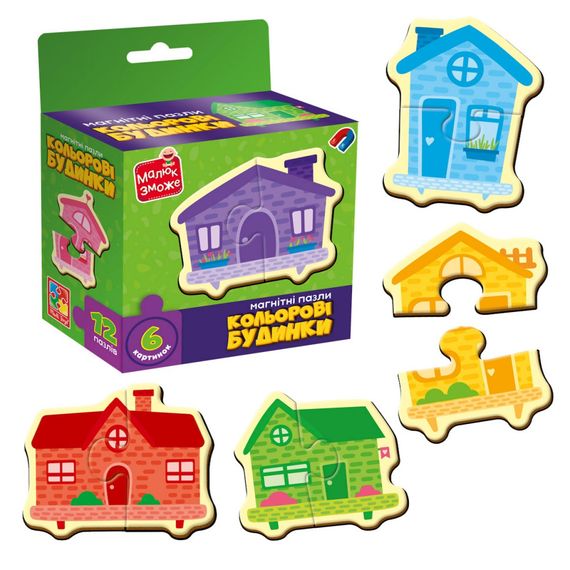 Дитячі магнітні пазли "Кольорові будинки" VT1733-03, 6 картинок | Зображення 1