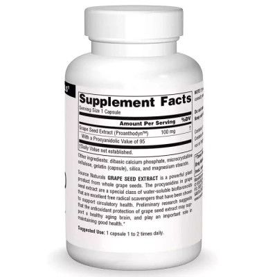 Антиоксидант Source Naturals Экстракт виноградных косточек, 100 мг, Grape Seed Extract, Proanthodyn, (SN1964) | Зображення 1