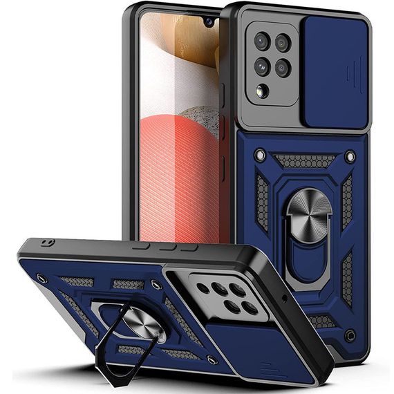 Ударостійкий чохол Camshield Serge Ring для Samsung Galaxy A22 4G/M32 TPU+PC, Шторка на камеру, Синій