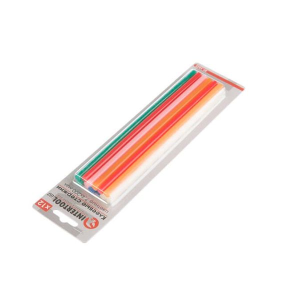 Комплект стрижнів клейових кольорових 7,4*200 мм, 12 од. INTERTOOL RT-1032 | Зображення 1