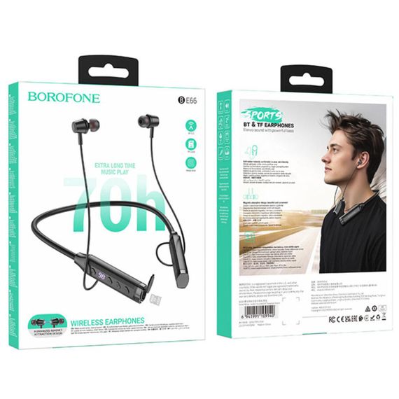 Беспроводные наушники BOROFONE BE66 Motor neck-mounted BT headset Black | Зображення 3