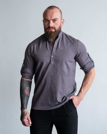 Сорочка льон довгий рукав сірий S XL | Зображення 1