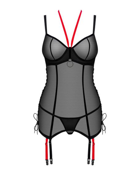 Корсет напівпрозорий XS/S Glandez Obsessive, зі стрінгами, чорний | Зображення 2