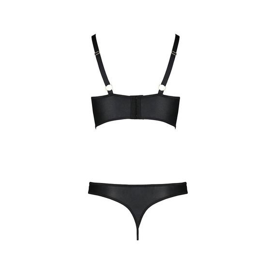 Комплект з екошкіри з люверсами та ремінцями Malwia Bikini black S/M — Passion, бра та трусики | Зображення 3