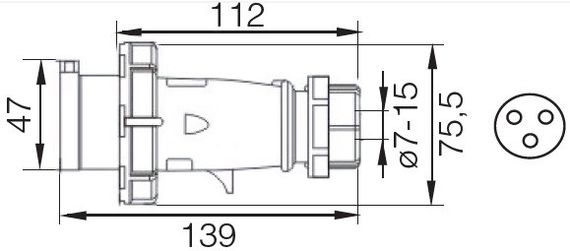 Вилка 0132 2Р+PЕ 16А 220В IP67 переносная Ny95502040 | Зображення 1
