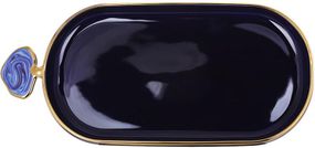 Блюдо порцелянове "Gold Line" 25.5х11.5см овальне з декоративною ручкою, синє