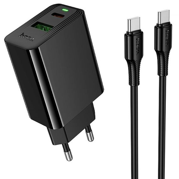 СЗУ Hoco CS95A Leader PD30W+QC3.0 (1USB-A/1C) + кабель Type-C to Type-C Black