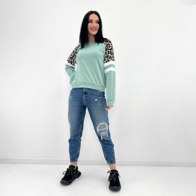 Женская легкая трикотажная кофта с леопардовым принтом GF04196 цвет мятный, размер 50/52